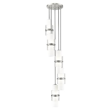 Z-Lite Cayden Chandelier, 5-Light, 12 In.W x 16.75 In.H, Brushed Nickel/Clear + Etched Opal 1946P-5R-BN